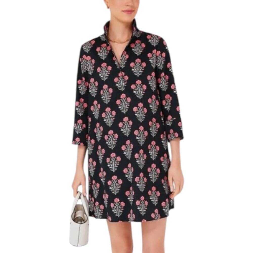 Tuckernuck Megan Black Pink Dahlia Floral Shift Mini Dress Size S